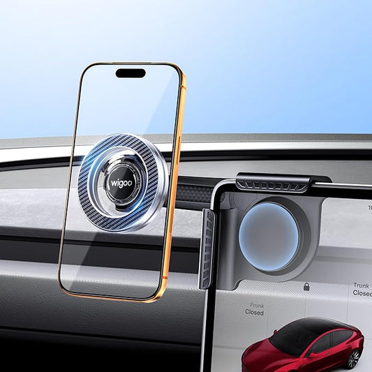 Wigoo Tesla Model Y/3 Phone Mount【Strongest Magnet, No Glue, No Blocking View】 Clamp-Style Silicone Phone Holder Holder Fit for All Phone, Tesla Model Y (Juniper) Accessories Model 3 Accessories