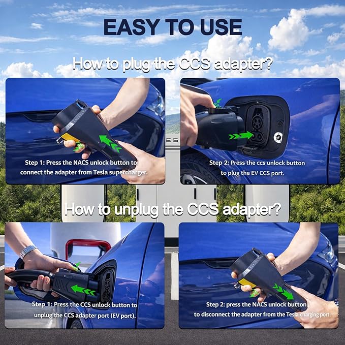 NACS to CCS Adapter for Fast Charging CCS1 EV in Tesla V3/V4 Supercharger, Max 500A 1000V NACS DC Adapter for Road Trip Charge Backup, Dual Locks for Sturdy Secure Connection