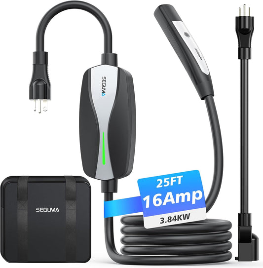 Level 1/2 Tesla Charger, 12A/16A, 25Ft Extension Cable, Dual Voltage 240V NEMA 6-20 Plug & 120V NEMA 5-15 Adapter, NACS Connector, Portable Home Electric Car EV Charger for Tesla Models Y/X/3/S
