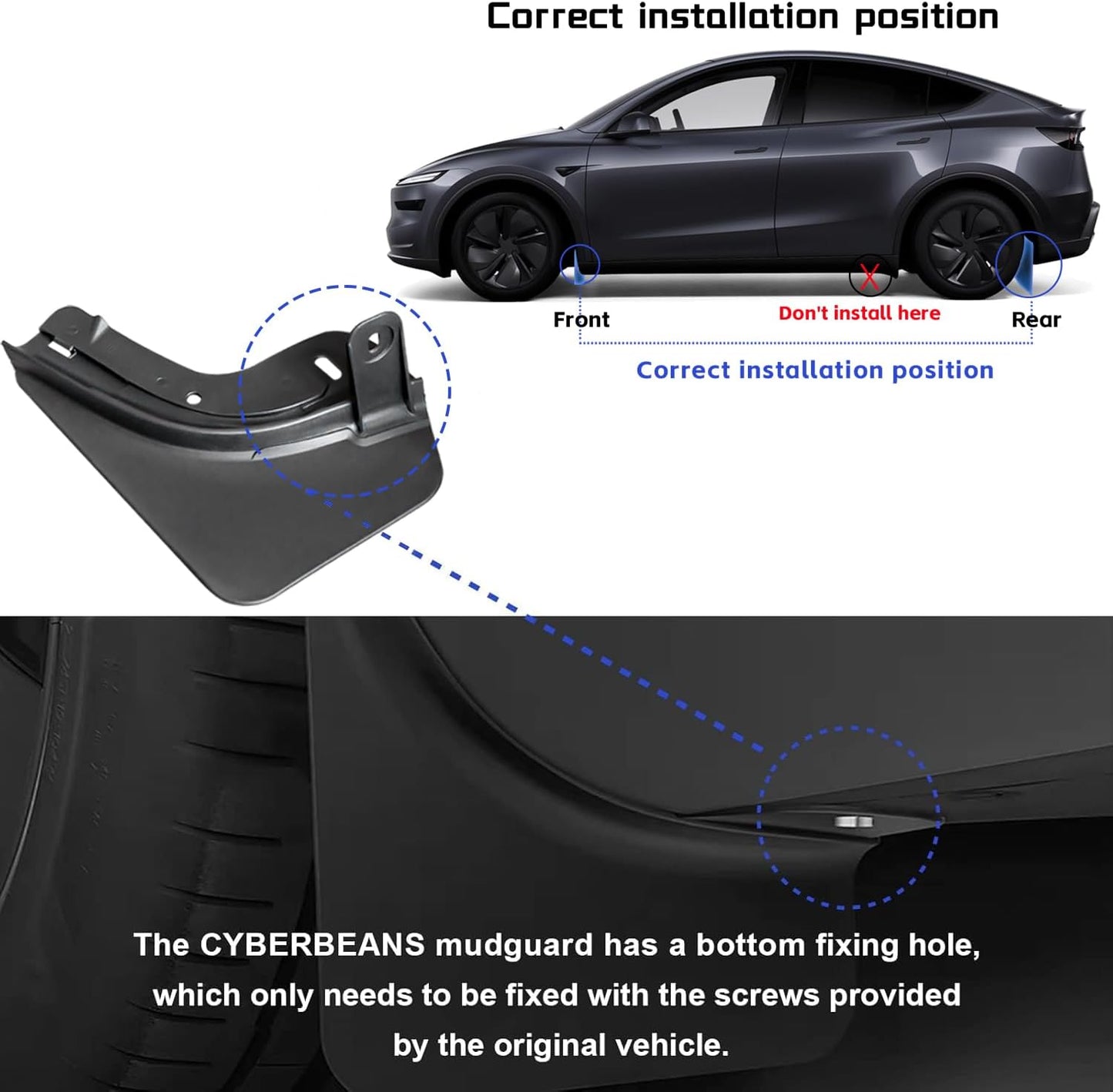 2025 2026 Mud Flaps for New Tesla Model Y Juniper [No Drilling, Protect Paint] 4Pcs PP+TPE Flexible Splash Guards, All-Weather Fender Guards Accessories