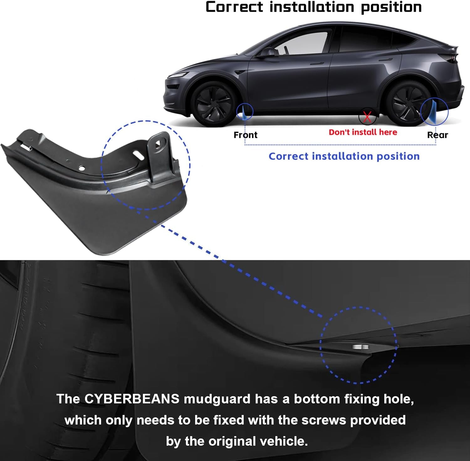 2025 2026 Mud Flaps for New Tesla Model Y Juniper [No Drilling, Protect Paint] 4Pcs PP+TPE Flexible Splash Guards, All-Weather Fender Guards Accessories