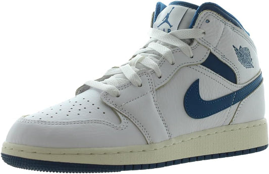 Air Jordan 1 Mid SE Big Kids' Shoes (White/Industrial Blue-Sail)