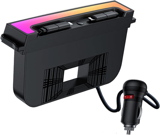 USB Hub for Tesla Model Y Juniper 2025-2026 & Model 3 Highland 2024-2025 Accessories, 120W USB-C Fast Charging with Retractable Cables, 2-Port Built in RGB Ambient Light Fit Center Console