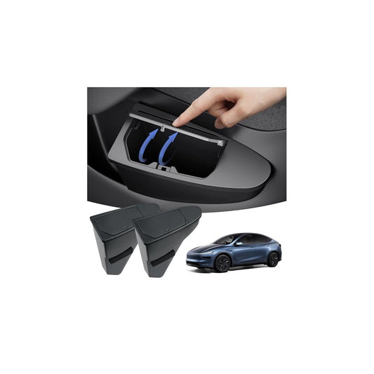 2PCS Car Front Door Trash Can for Tesla Model Y Juniper 2026 2025, Side Door Storage Box Organizer with Push-To-Open Lid Design ABS Front Seat Garbage Can Bin for New Model Y Accessories 2026