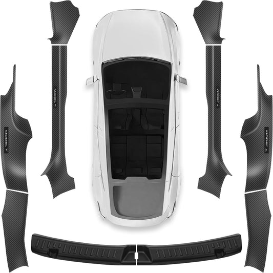 10Pcs for Tesla Model Y Juniper(2025-2026) Carbon Fiber Door Sill Protector with Bumper Guard [Anti-Kick & Keep Clean] Door Sill Guard Cover for Tesla Model Y Juniper Accessories 2025 2026