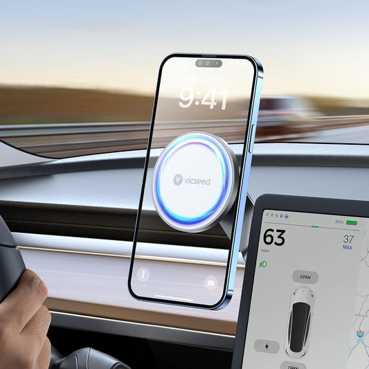 Tesla Phone Mount【Strongest Magnet Power】 Foldable Hidden Tesla Phone Holder Fit for All Phones, Tesla Model 3/Y/Cybertruck Accessories, Tesla Model 3 Model Y for Magsafe Car Mount - White